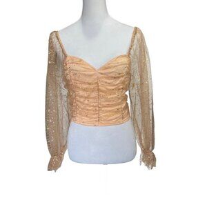 Peach Star Print Metallic Sheer Crop Top (NEW) Size: XL / Color: Tan